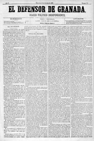 'El Defensor de Granada  : diario político independiente' - Año II Número 381  - 1881 Octubre 19