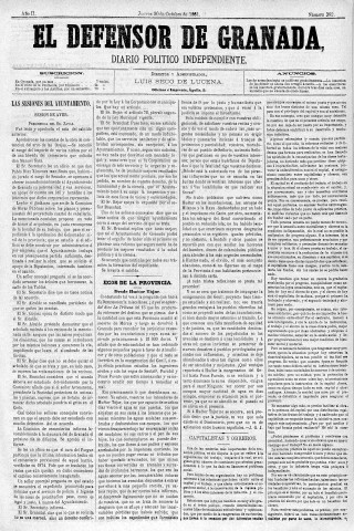 'El Defensor de Granada  : diario político independiente' - Año II Número 382  - 1881 Octubre 20