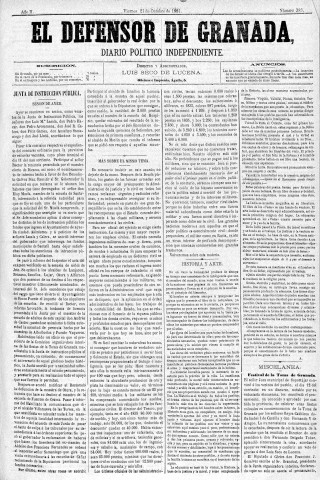 'El Defensor de Granada  : diario político independiente' - Año II Número 383  - 1881 Octubre 21