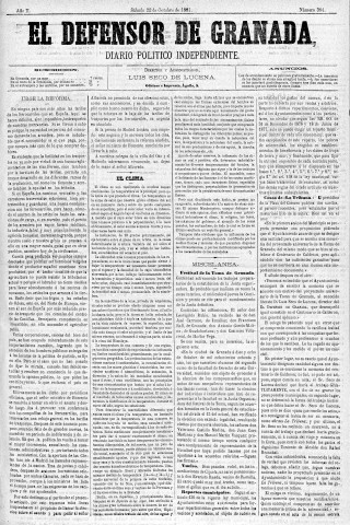 'El Defensor de Granada  : diario político independiente' - Año II Número 384  - 1881 Octubre 22