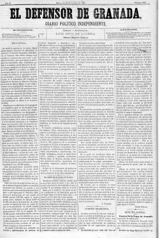 'El Defensor de Granada  : diario político independiente' - Año II Número 388  - 1881 Octubre 26