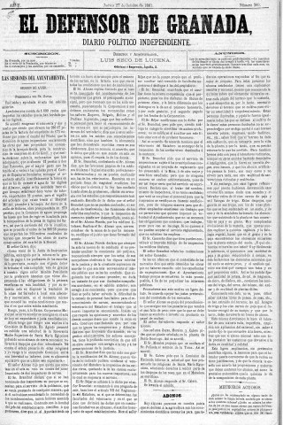 'El Defensor de Granada  : diario político independiente' - Año II Número 389  - 1881 Octubre 27