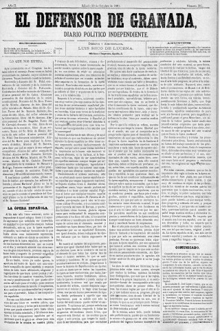 'El Defensor de Granada  : diario político independiente' - Año II Número 391  - 1881 Octubre 29