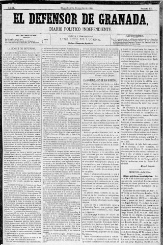 'El Defensor de Granada  : diario político independiente' - Año II Número 395  - 1881 Noviembre 02
