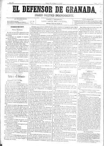 'El Defensor de Granada  : diario político independiente' - Año III Número 483  - 1882 Enero 30