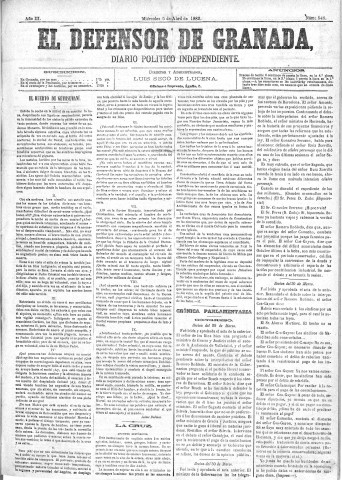 'El Defensor de Granada  : diario político independiente' - Año III Número 548  - 1882 Abril 05