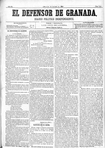 'El Defensor de Granada  : diario político independiente' - Año III Número 554  - 1882 Abril 12