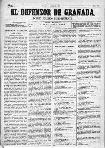 'El Defensor de Granada  : diario político independiente' - Año III Número 586  - 1882 Mayo 14