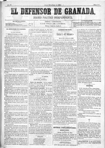 'El Defensor de Granada  : diario político independiente' - Año III Número 594  - 1882 Mayo 22