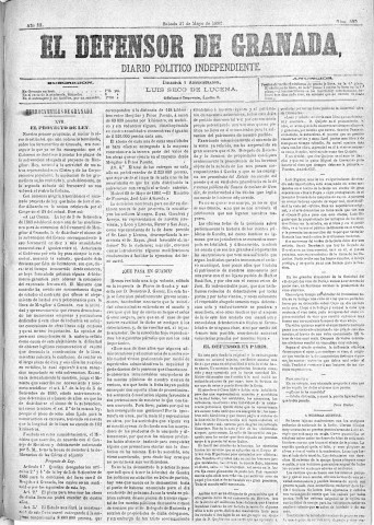 'El Defensor de Granada  : diario político independiente' - Año III Número 599  - 1882 Mayo 27