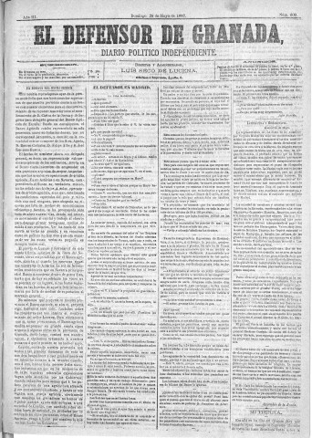 'El Defensor de Granada  : diario político independiente' - Año III Número 600  - 1882 Mayo 28