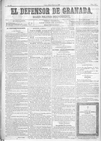 'El Defensor de Granada  : diario político independiente' - Año III Número 601  - 1882 Mayo 29