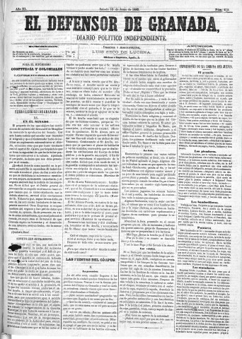 'El Defensor de Granada  : diario político independiente' - Año III Número 612  - 1882 Junio 10