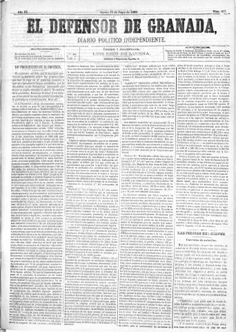 'El Defensor de Granada  : diario político independiente' - Año III Número 617  - 1882 Junio 15