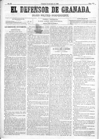 'El Defensor de Granada  : diario político independiente' - Año III Número 620  - 1882 Junio 18