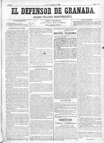 'El Defensor de Granada  : diario político independiente' - Año III Número 642  - 1882 Julio 10