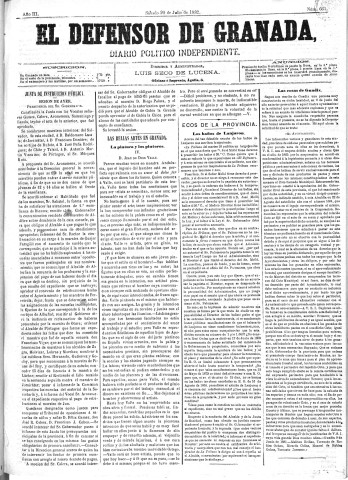 'El Defensor de Granada  : diario político independiente' - Año III Número 661  - 1882 Julio 29