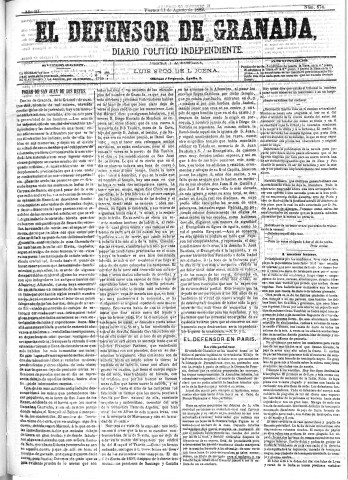 'El Defensor de Granada  : diario político independiente' - Año III Número 674  - 1882 Agosto 11