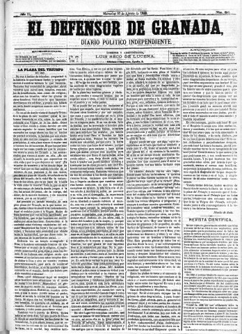 'El Defensor de Granada  : diario político independiente' - Año III Número 686  - 1882 Agosto 23