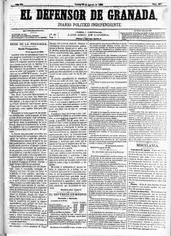 'El Defensor de Granada  : diario político independiente' - Año III Número 687  - 1882 Agosto 24
