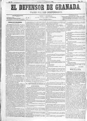 'El Defensor de Granada  : diario político independiente' - Año III Número 724  - 1882 Octubre 01