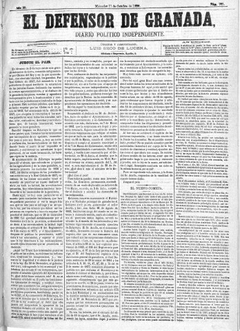 'El Defensor de Granada  : diario político independiente' - Año III Número 735  - 1882 Octubre 11