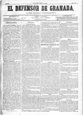 'El Defensor de Granada  : diario político independiente' - Año III Número 747  - 1882 Octubre 23