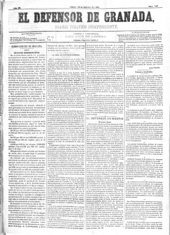 'El Defensor de Granada  : diario político independiente' - Año III Número 748  - 1882 Octubre 24