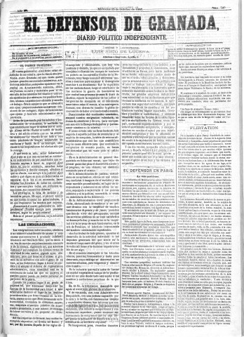 'El Defensor de Granada  : diario político independiente' - Año III Número 749  - 1882 Octubre 25