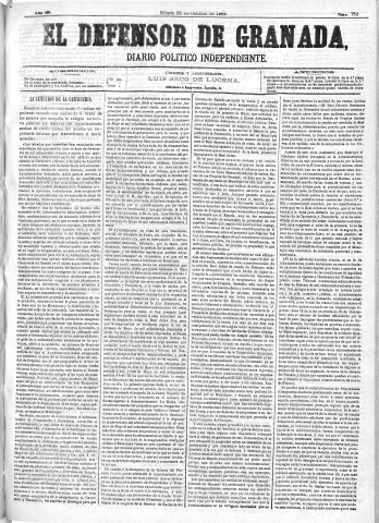 'El Defensor de Granada  : diario político independiente' - Año III Número 752  - 1882 Octubre 28