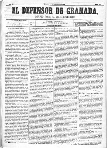 'El Defensor de Granada  : diario político independiente' - Año III Número 756  - 1882 Noviembre 01
