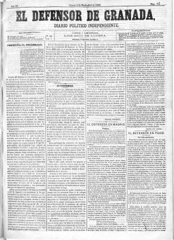 'El Defensor de Granada  : diario político independiente' - Año III Número 759  - 1882 Noviembre 04