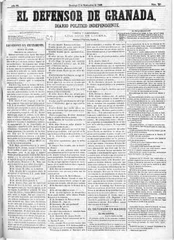 'El Defensor de Granada  : diario político independiente' - Año III Número 760  - 1882 Noviembre 05