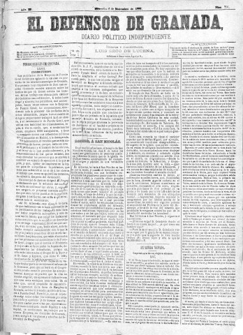 'El Defensor de Granada  : diario político independiente' - Año III Número 791  - 1882 Diciembre 06