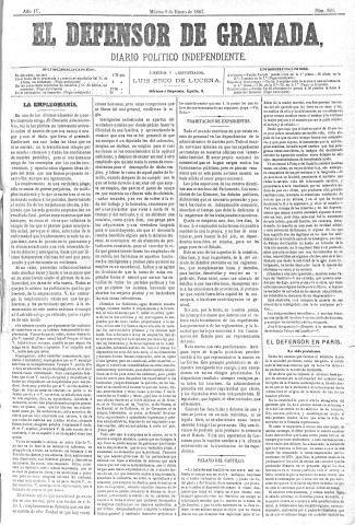 'El Defensor de Granada  : diario político independiente' - Año IV Número 824  - 1883 Enero 09