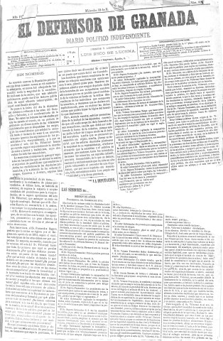'El Defensor de Granada  : diario político independiente' - Año IV Número 825  - 1883 Enero 10