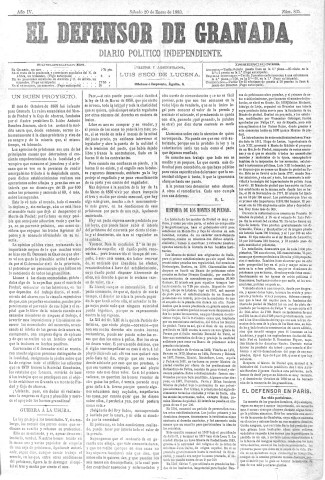 'El Defensor de Granada  : diario político independiente' - Año IV Número 835  - 1883 Enero 20