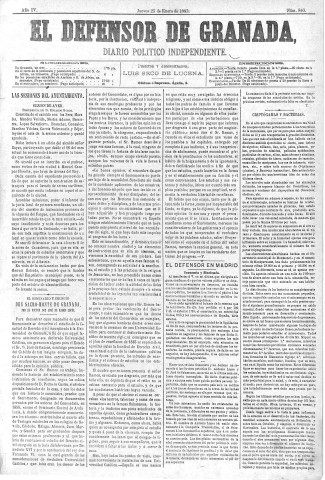 'El Defensor de Granada  : diario político independiente' - Año IV Número 840  - 1883 Enero 25