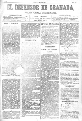 'El Defensor de Granada  : diario político independiente' - Año IV Número 849  - 1883 Febrero 03