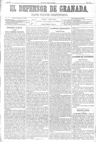 'El Defensor de Granada  : diario político independiente' - Año IV Número 854  - 1883 Febrero 08