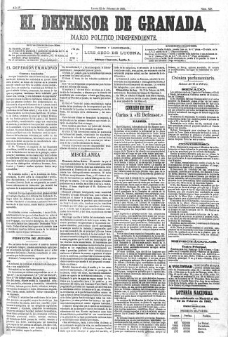 'El Defensor de Granada  : diario político independiente' - Año IV Número 858  - 1883 Febrero 12