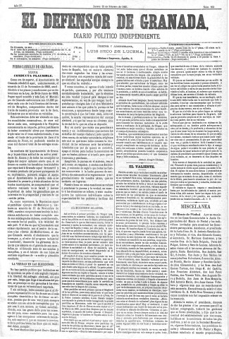 'El Defensor de Granada  : diario político independiente' - Año IV Número 861  - 1883 Febrero 15
