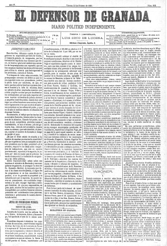'El Defensor de Granada  : diario político independiente' - Año IV Número 862  - 1883 Febrero 16