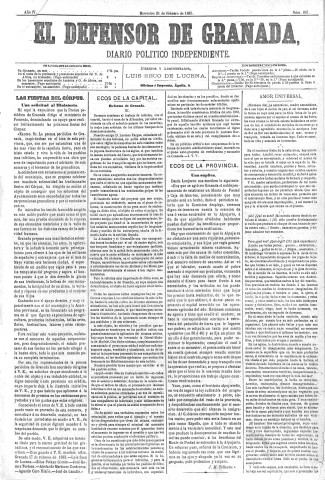 'El Defensor de Granada  : diario político independiente' - Año IV Número 867  - 1883 Febrero 21