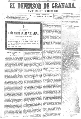 'El Defensor de Granada  : diario político independiente' - Año IV Número 870  - 1883 Febrero 24