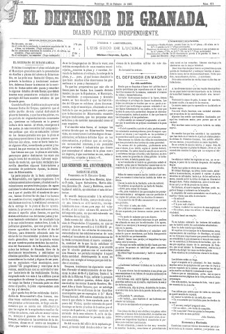 'El Defensor de Granada  : diario político independiente' - Año IV Número 871  - 1883 Febrero 25