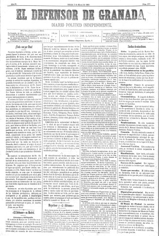 'El Defensor de Granada  : diario político independiente' - Año IV Número 877  - 1883 Marzo 03