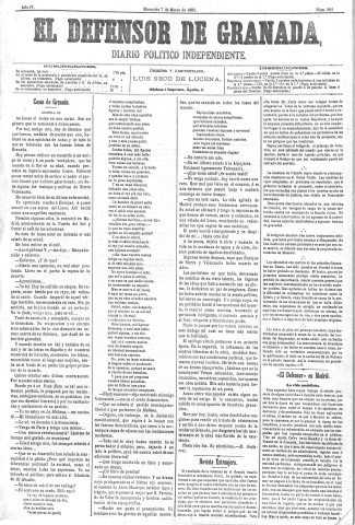 'El Defensor de Granada  : diario político independiente' - Año IV Número 881  - 1883 Marzo 07