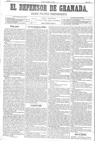 'El Defensor de Granada  : diario político independiente' - Año IV Número 883  - 1883 Marzo 09