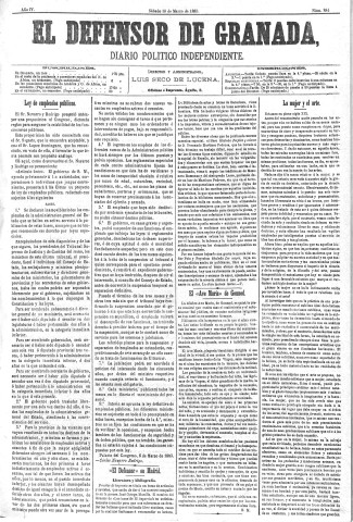 'El Defensor de Granada  : diario político independiente' - Año IV Número 884  - 1883 Marzo 10